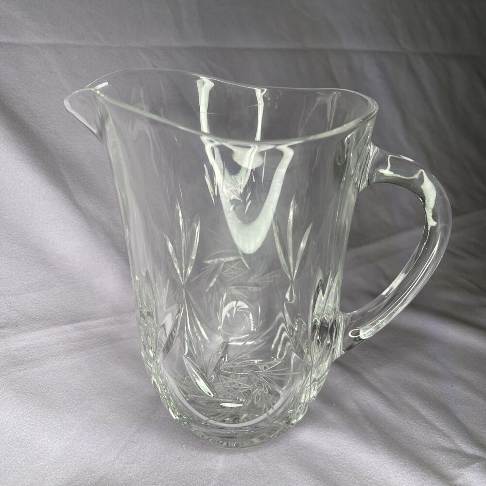BOHEMIA CZECH REPUBLIC HEAVY 24% HAND CUT CLEAR CRYSTAL PITCHER JUG 7.5"T RARE!